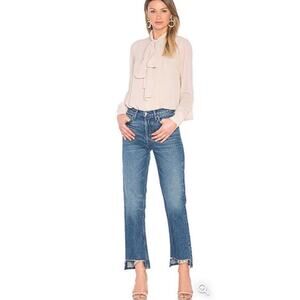 GRLFRND Revolve Helena High Rise Bittersweet Straight Leg Denim Dark Wash Jeans